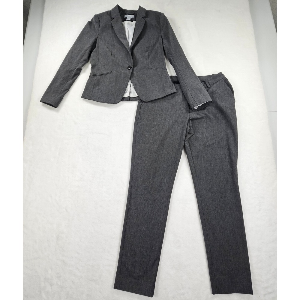 HM Womens 2 Piece Pant Suit Set Charcoal Gray Blazer Trousers Size 10 03498675